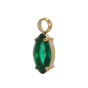 Macro shot of marquise-cut green zircon pendant in a gold-plated stainless steel claw setting