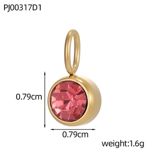Detail view of pink zircon pendant with gold steel plating, 0.79cm size and 1.6g weight