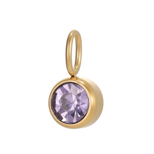 Detail of round purple zircon pendant with gold frame for DIY jewelry making