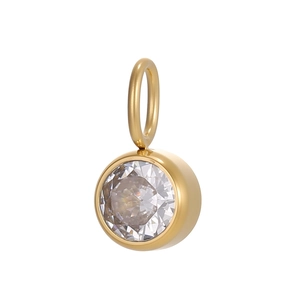 Detail of gold-plated stainless steel pendant with round brilliant-cut cubic zirconia