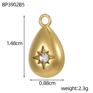 Colgante dorado de lágrima con estrella de circonita y medidas detalladas para bisutería