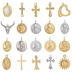 Vintage Religiöse Edelstahl Anhänger Jungfrau Maria Kreuz Stierkopf Sonne Charms Für DIY Schmuckherstellung Großhandel Anhänger