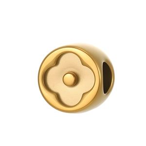Perle en acier inoxydable poli plaqué or 18k avec trèfle gravé pour création de bijoux