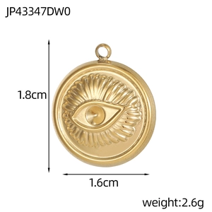 Golden stainless steel round evil eye pendant necklace charm with size 1.8x1.6cm dimensions