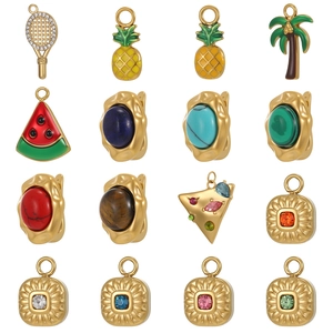 Vintage Vergoldeter Edelstahl Frucht Naturstein Anhänger Für DIY Schmuckherstellung Ananas Wassermelone Sport Charms