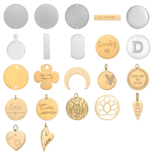 Assorted gold and silver stainless steel geometric pendants with inspirational engraving