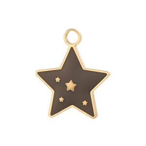 Detailed view of a gold-trimmed star pendant with brown enamel for DIY jewelry making