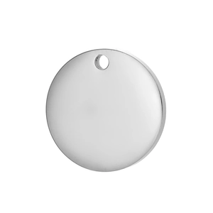 Polished round stainless steel pendant blank with pre-drilled hole for engraving