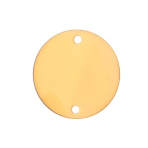 Close-up of polished gold stainless steel round disc charm with two holes for jewelry DIY