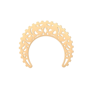 Detailed view of hollow geometric pattern on gold finish stainless steel pendant