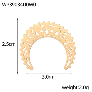 Golden crescent moon stainless steel pendant detail with 2.5cm height and 3.0cm width dimensions
