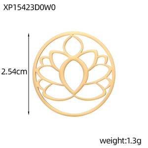 Detailed view of gold stainless steel lotus flower charm with 2.54cm diameter specs