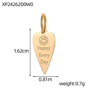 Detail of gold heart pendant with Happy Every Day engraving showing 1.62cm height dimensions