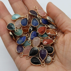 Pendentifs gouttes en pierre naturelle avec bordure dorée pour création bijoux DIY