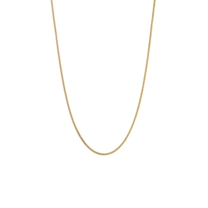 Minimalistische vergulde kruis ketting met hoogglans afwerking op witte achtergrond