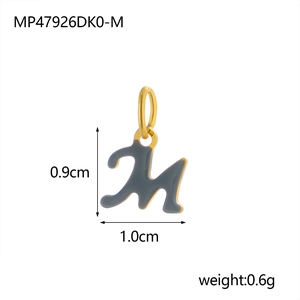 Golden letter M charm pendant with blue enamel inlay for necklaces and bracelets