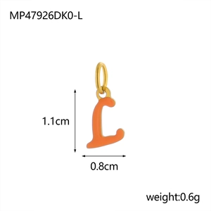 Orange enamel letter L pendant in stainless steel with gold ring, 1.1cm height
