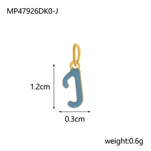 Golden stainless steel letter J pendant with blue enamel, size 1.2cm height and 0.6g weight