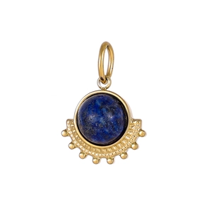 French retro fan-shaped titanium steel pendant with natural lapis lazuli stone inlay