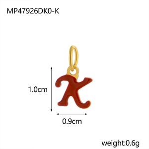 Golden stainless steel letter K pendant with deep red enamel inlay and hook