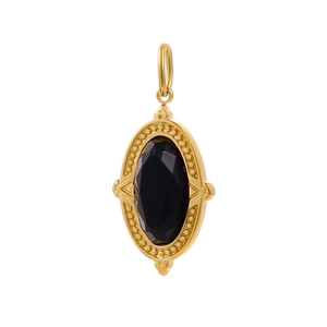 Vintage goldener ovaler Anhänger mit facettiertem schwarzem Edelstein und Texturen