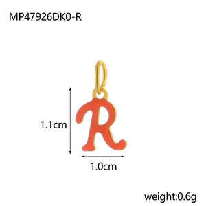 Letter R orange enamel pendant with gold trim, size 1.1x1.0cm for necklaces