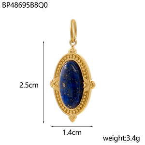 Detailansicht des Vintage-Lapis-Lazuli-Anhängers mit goldenem Rand und Abmessungen
