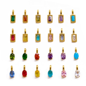 Rechteck Zirkonia Anhänger Zahnradkante Edelstahl Vergoldete Charms Für DIY Halskette Schmuckherstellung Damen Modeschmuck Zubehör