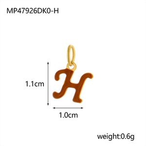 Polished gold stainless steel letter H pendant with brown enamel inlay and ring hook
