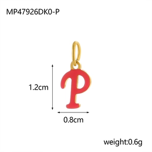 Letter P alphabet charm pendant in gold finish with red enamel filling for jewelry