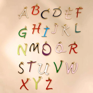 Colorful 26 letters enamel alphabet pendants in 18K gold plated steel for jewelry DIY
