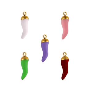 Set of five colorful cornicello chili pendants in stainless steel with gold hanging rings