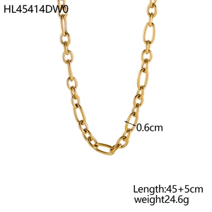 Detailed size chart for golden paperclip chain necklace with 45cm length and 0.6cm width