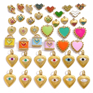 Stainless Steel Heart Evil Eye Pendant For DIY Jewelry Making Enamel Cubic Zirconia Cupid Arrow Lock Gold Plated Accessory