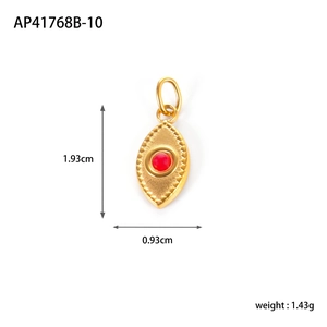 Ciondolo occhio portafortuna dorato con pietra rossa, altezza 1,93cm, larghezza 0,93cm