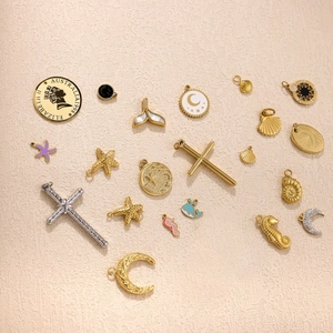 DIY Jewelry Making Charms Stainless Steel Pendants Star Moon Sun Cross Shell Sea Star Gold Plated Craft Accessories For Women