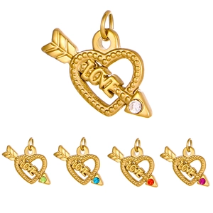 Colgante de Acero Inoxidable con Corazón y Flecha de Cupido Romántico Francés Incrustaciones de Circonia Oro Love DIY Joyería