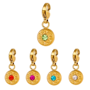 18K Gold Plated Stainless Steel Round Star Pendant Only (Without Chain) With Colorful Zirconia Lobster Clasp For Women