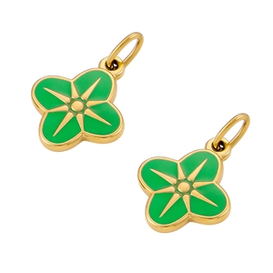 Pendentifs trèfle à quatre feuilles dorés avec émail vert pour bijoux DIY