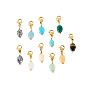 Set de 11 colgantes ovalados de piedra natural con cierre de mosquetón dorado para joyas