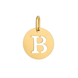 Polished gold plated stainless steel hollow letter B round charm pendant for DIY jewelry