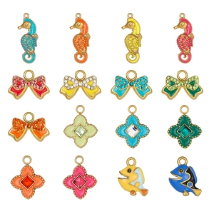 Pendentifs en Émail en Acier Inoxydable DIY pour la Fabrication de Bijoux Plaqués Or Strass Nœud Trèfle Hippocampe Poisson