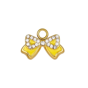 Détail d'un pendentif nœud en émail jaune plaqué or avec cristaux pour la création de bijoux