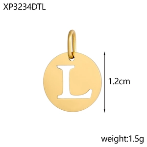 Polished gold stainless steel letter L charm pendant measuring 1.2cm height and 1.5g weight