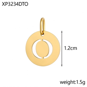 Detailed view of a 1.2cm gold stainless steel alphabet charm with a round hollow design
