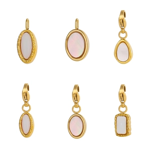 Stainless Steel Mother Of Artificial Pearl Pendant Geometric Oval Teardrop Rectangular Shell Charm For DIY Jewelry Making Accessories