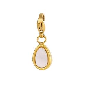 Detail of a vintage gold oval shell pendant with a secure lobster clasp for DIY jewelry