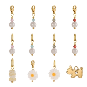 Handmade Titanium Steel Freshwater Pearl Pendants Niche Daisy Flower Dog Charms For DIY Earring Jewelry Making Women Accessories