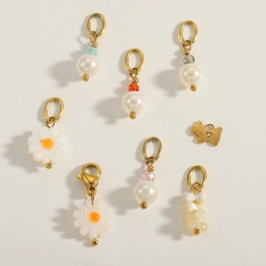 Handmade freshwater pearl earrings with daisy charms and puppy pendants jewelry set