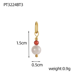 Detail view of handmade rice pearl and crystal pendant charm showing 1.5cm height dimension